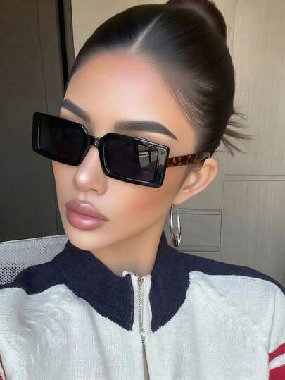 Unisex Retro Rectangular Plastic Black Sunglasses, Classic Design For Outdoor Travel Beach Vacation Casual Wear, Summer UV Protection Driving Glasses