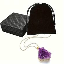 1Pc Natural Amethyst Cluster Crystal Necklace, Healing Energy Purification Spiritual Reiki, Irregular Raw Rough Amethyst Quartz Pendant, Positive Energy Beauty Love Jewelry, Lucky Charm Necklace For Women Men - Multicolor - View 3