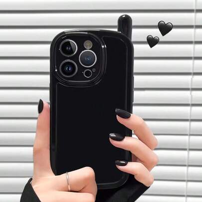 1pc Retro Solid Color Protective Case For IPhone 17 Pro Max, Black Big Phone Style, Cartoon Design For IPhone 11/12, X/XR, 16/15 Pro, Creative For IPhone 7/8 Plus, 13/14 Plus, Anti-Fall Full Coverage Phone Case