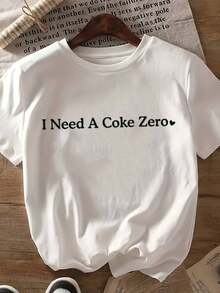 1 Women's Casual T-Shirt With Round Neck, Printed With The Words "I Need A Zero-Calorie", Made Of Soft Cotton, Short-Sleeved, A Summer Essential, White With Black Lettering, Everyday T-Shirt, Funny Printed T-Shirt, Smooth T-Shirt. - White - View 5