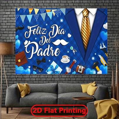 Large 2D Printed Banner Suitable For Parties, Featuring A Blue Suit Design As A Father's Day Gift. This Oversized Background Screen Is Very Suitable As A Garage Door Background And Uses High-Definition Printing Technology