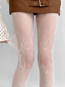 1件装不对称镂空渔网袜，性感哥特朋克复古美式破洞连裤袜，极简透明女士连裤袜 - 彩色 - 查看 9