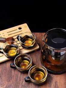 Juego de té Kung Fu de alta gama con tetera de vidrio de 1000 ml, tetera de vidrio borosilicato a prueba de fugas y resistente al calor, juego de tazas de té de cerámica, filtro de té de acero inoxidable, adecuado para temperaturas de -20 a 120 grados Cel - Negro - Ver 6