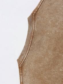 1PC Y2K Vintage Washed T-Shirt | Men's Graphic Tee | YLA Dripping Skull Design Pattern | Gifts For Men Or Boyfriend | 100% Cotton | 230Gsm Thickened Fabric | Unisex - 咖啡棕 - 查看 8