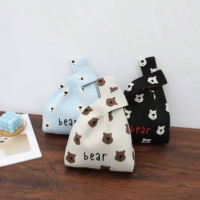 1pc New Holiday Gift Bag, Teddy Bear Birthday Tote Bag, Outdoor Carry Bag