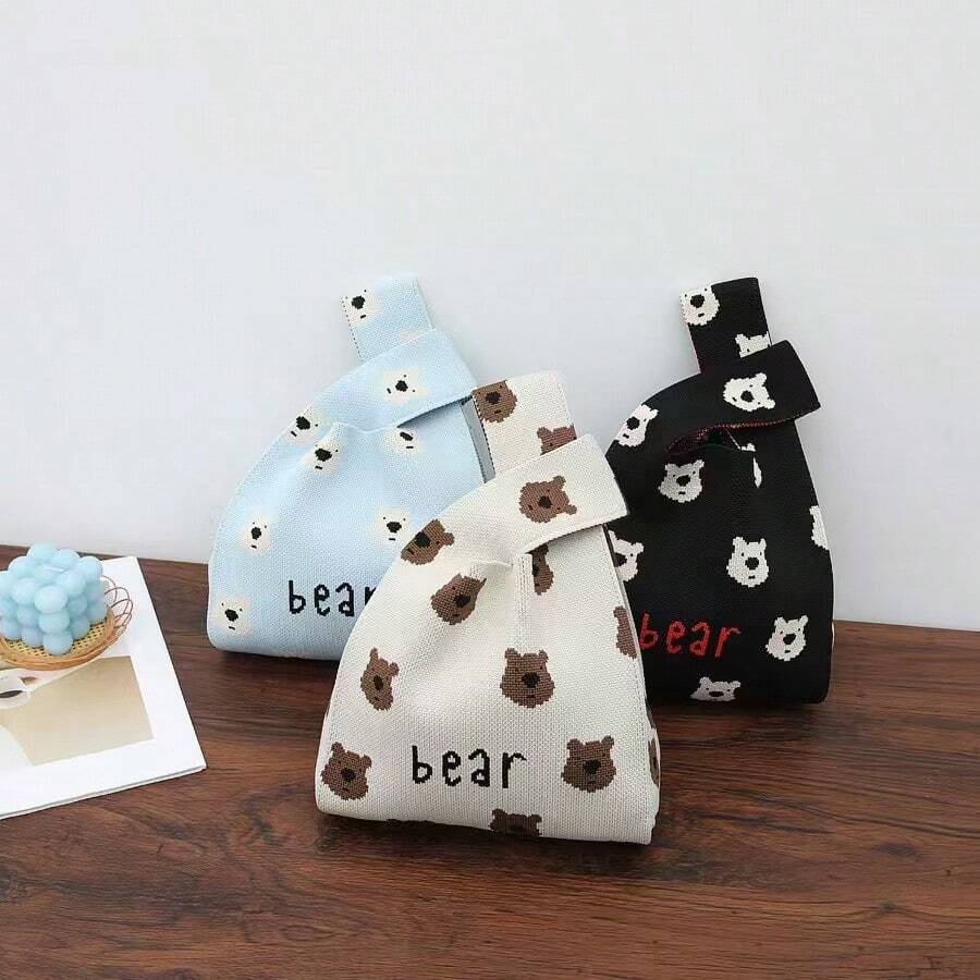 1pc New Holiday Gift Bag, Teddy Bear Birthday Tote Bag, Outdoor Carry Bag - Multicolor - View 1
