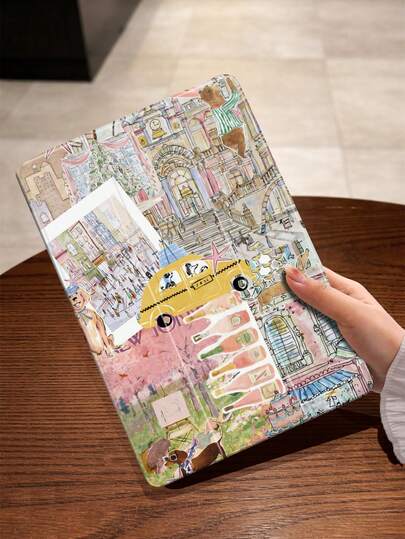 1pc Building & Travel Collage Print Tablet Protective Case, Compatible With 10.2", Pro 11" 2021/2020/10th Gen, Mini 4/5/6, Galaxy Tab A8 10.5" 2022, Matepad 10.4"/Tab, With Pencil Slot, Auto Sleep/Wake Support