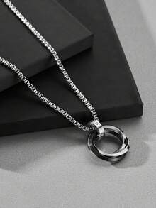 1 chiếc dây chuyền mặt dây chuyền hình tròn đôi bằng thép không gỉ màu xanh lam & bạc, đen & bạc, dây chuyền thời trang cá nhân hóa dành cho nam giới - Mặt dây chuyền hai tông màu - Xem 7