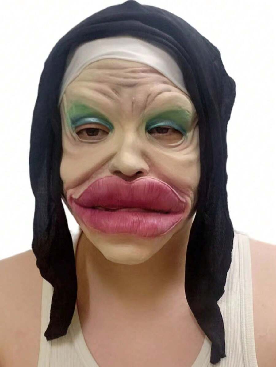1pc Funny Queen Latex Mask, Sexy Big Lips Full Head Mask, Costume Prop For Halloween Party - Multicolor - View 1
