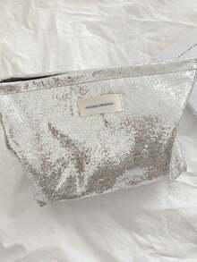 1个亮片手拿包，大容量化妆包，简约便携收纳袋 - 銀色 - 查看 6