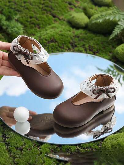 1 đôi giày công chúa Lolita màu trơn mới, có nơ trang trí, thích hợp cho biểu diễn sân khấu và các hoạt động ngoài trời.