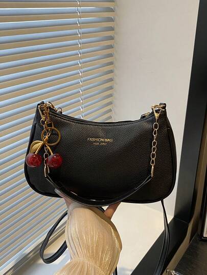 1pc Women's Fashionable Solid Color Shoulder Bag, Portable Versatile Luxury Underarm Bag, Suitable For Dates, Shopping, Gifts, Work, Commuting, Comes With Decorative Pendant