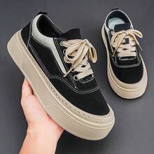 2026 WANSS Men's Suede High-Top Thick-Sole Casual Skateboard Shoes, Niche Breathable Non-Slip Retro Sneakers, Black Denim Shoes, 5CM Height Increase - Black - View 3