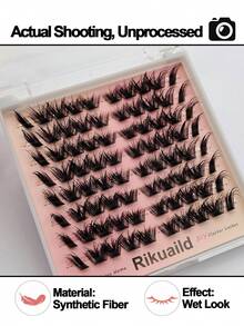Rikuaild 80片DIY湿润卡通假睫毛，凌乱夸张单根假睫毛，卷翘浓密，簇状假睫毛，化妆假睫毛，睫毛簇，单根假睫毛，假睫毛 - D - 查看 6