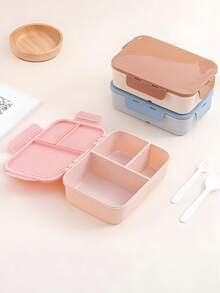 Customized Text Flip Lid Divided Bento Box, Portable Four-Sided Snap Lunch Box, Suitable For Students, Travel And Outdoor Use, Back To School Essential, Leakproof - Multicolor - View 3