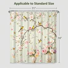 1件装甜美清新植物花鸟图案浴帘，时尚植物花卉印花浴帘，适用于各种房间浴室装饰隔断，浴室配件淋浴浴缸帘 - 花鳥 - 查看 3