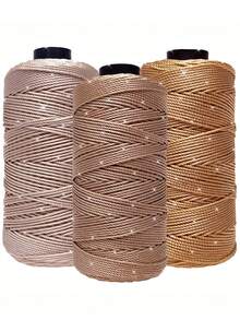Bộ 3 cuộn len nylon chất lượng cao, mỗi cuộn 100g, 3 sợi, đường kính 1.5mm, nhiều màu sắc để lựa chọn, dùng để đan móc, làm mũ, túi xách, giày dép, giá đỡ cây, thảm xe hơi, v.v. - sợi - Xem 1