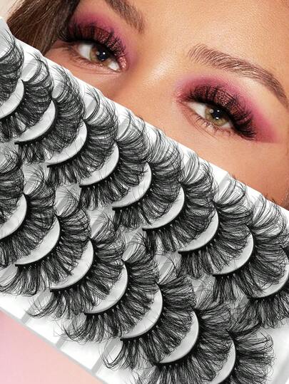 ENCHUW 10 paires de faux cils 3D doux et moelleux en forme d'œil de chat, cils synthétiques bouclés faits à la main, épais et recourbés, confortables et polyvalents comme des cils de vison, convenant pour les fêtes et les célébrations