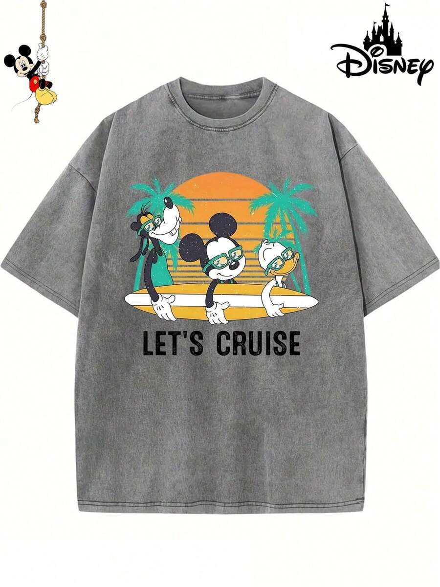 Official Disney Men's T-Shirt, Perfect For Family Holidays. 230g, 100% Cotton. Soft, Pre-Washed Crew Neck T-Shirt With A Cute, Playful Mickey Mouse Print. The Design Is Vibrant And Appealing. The Fabric Is Durable And Easy To Care For. Ideal For Everyday Wear, Commuting, And Other Occasions – Perfect For That Holiday Feeling. - 灰色 - 查看 1
