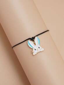 1 pieza Brazalete ajustable con colgante de conejo minimalista, versátil y lindo, adecuado para uso diario casual, gran regalo con tarjeta de bendición - Multicolor - Ver 4