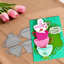 创意茶杯模具，DIY剪贴簿相册和压花模板，贺卡制作工具，卡片纸切割工艺品，礼品卡制作模板模切。 - 銀色 - 查看 3