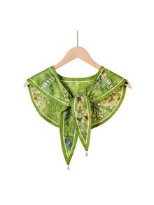 1件女士高端腰果油画风格披肩开衫，带珍珠吊坠领 - 彩色 - 查看 3