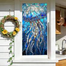 1/3pcs Ocean Style Static Cling Frosted Window Film. Wave Sunrise And Jellyfish Pattern. Decorative Privacy Window Sticker, Removable Sunshade Suitable For Living Room, Bedroom And Bathroom Glass Doors And Windows. - Multicolor - View 7