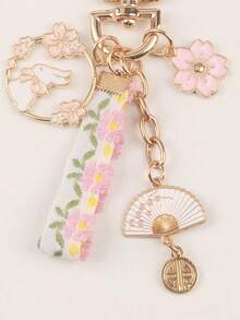 1pc New Style Woven Fabric Car Keychain Pendant Creative Alloy Cute Rabbit Folding Fan Alloy Accessory Earphone Case Decor Key Chain - Multicolor - View 5