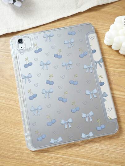 粉色蝴蝶结樱桃双面亚克力水晶保护壳，兼容 iPad 10 代（10.2 英寸）、iPad mini 6、iPad mini 7/9.7 英寸、Galaxy Tab A9 Plus、3+Y 折叠平板电脑，防弯折，硅胶加固边角，自动唤醒/睡眠，内置笔槽，多角度支架 - 完美日常保护，理想的节日礼物