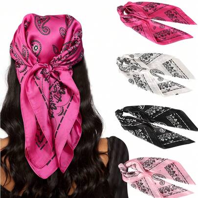 4pcs Satin Headscarf Headwrap Sleeping Headband - 27.5 Inch Satin Square Headscarf For Women