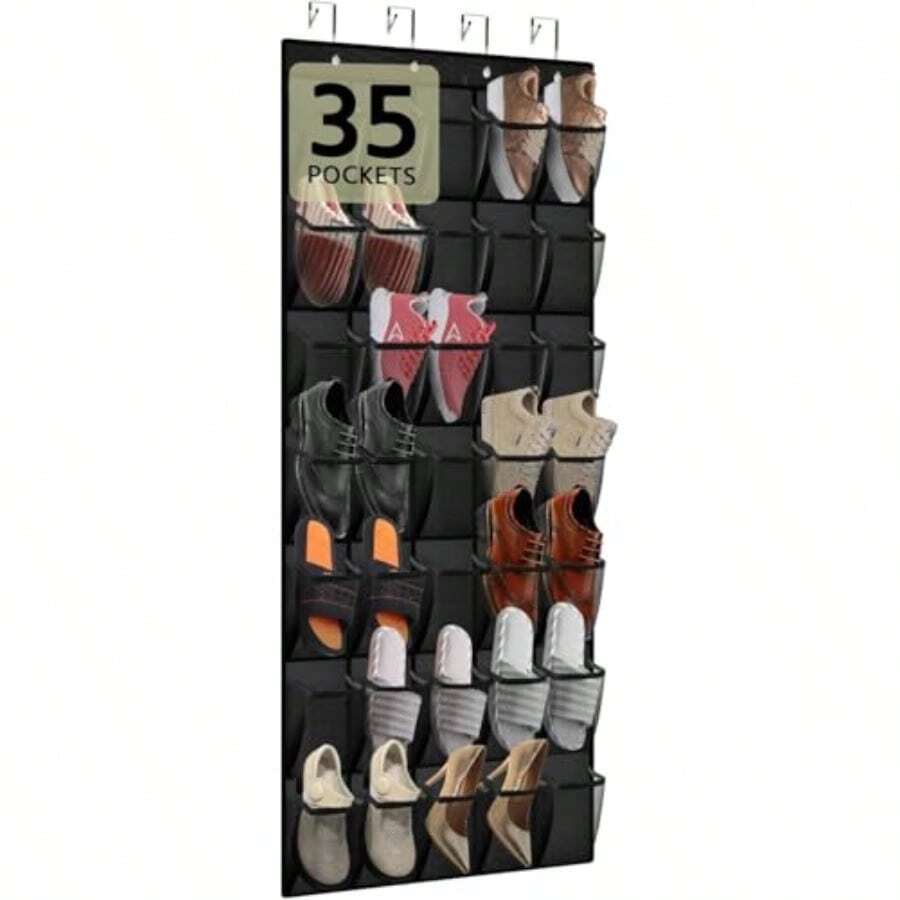 Zapatero sobre La Puerta con 35 Grandes Bolsillos De Malla Zapatero Colgante Adecuado para Guardar Zapatos Accesorios Juguetes Artículos De Tocador Artículos De Lavandería Negro-35 - negro35 - Ver 1