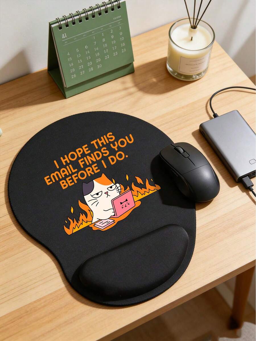 Ergonomic Wrist Rest Mouse Pad, "Hope This Email Finds You Before I Do", Cartoon Cat Flame Pattern Laptop Design, EVA Wrist Support Cushion, Non-Slip Memory Foam Mouse Pad, Mouse Pad With Comfortable Wrist Rest, Comfortable Skin-Friendly Desktop Support, Desktop Protection Pad, Suitable For Gaming, Office, Non-Slip, Suitable For Office Computer, Laptop, Home Use, Graduation Season Souvenir, Perfect Mother's Day Gift, Back To School Season - View 1