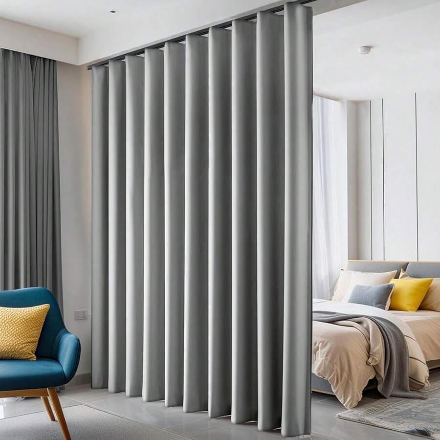 Divider Curtains Blackout Floor To Ceiling Curtain With Hook Wall Mount Sliding Door Curtains Ceiling Mount Extra Wide Curtain Wall Divider For Room Separation(Light Grey,W100 X H84 In) - Light-grey100inchWx84inchLPackof1 - View 1