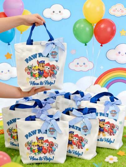 Paw Patrol Character Themed Canvas Tote Bag, Suitable As Birthday Gift, Back To School Gift, End Of Term Gift. Featuring Rubble, Chase, Rocky, Zuma, Skye, Everest, Tracker, Tuck, Ella, Rex, WildCat, Liberty. Reusable, Delicate Tote Bag. Cute Tote Bag, Can Be Used For Carrying Books, Shopping And Groceries. The Image Is For Reference Only, The Actual Product May Differ.