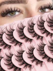 10对浓密3D多层DD卷翘俄式浓密假睫毛，高卷度丰盈整条假睫毛，欧美风格 - 查看 1