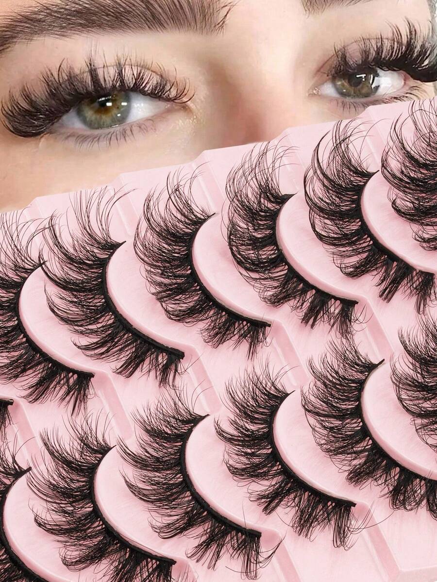 10对浓密3D多层DD卷翘俄式浓密假睫毛，高卷度丰盈整条假睫毛，欧美风格 - 查看 1