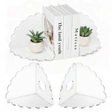Sujetalibros acrílicos festoneados 4 unidades soportes decorativos transparentes antideslizantes minimalistas para libros archivos CD y videojuegos moderno organizador minimalista para - Transparente - Ver 8