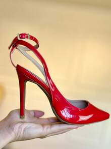 ANGELA GALVAO Open Toe Slingback Pumps With Buckle Autumn Winter Luxury Feminine Glamour Comfort - 紅色 - 查看 4