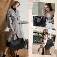 Fashionable Waterproof PU Leather Laptop Tote Bag - Lightweight Large Capacity, Multi-Pocket Design, Fits 15.6 Inch Laptop And Daily Essentials - Multicolor - View 3