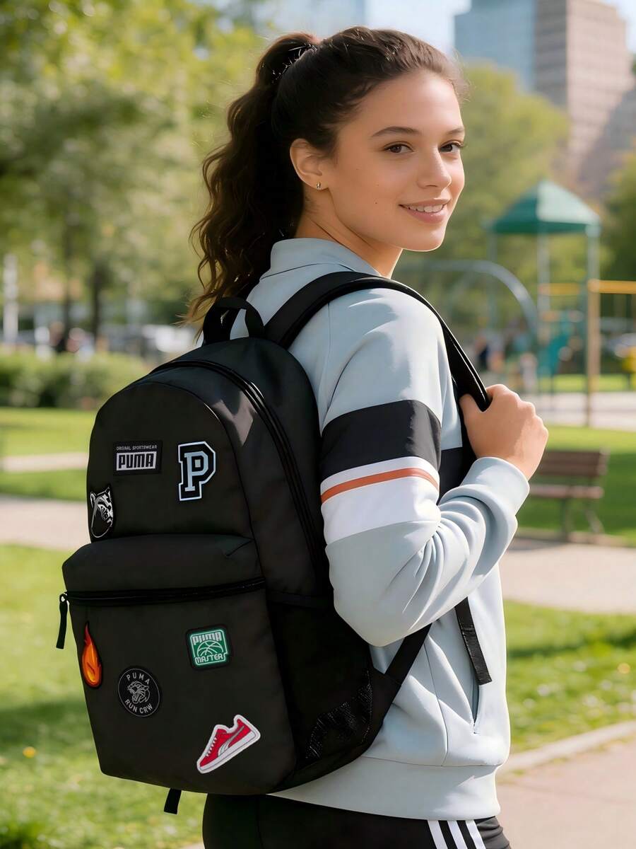 Puma 30*14*43厘米 贴布背包，男女通用运动包，学生书包 - 黑色 - 查看 1