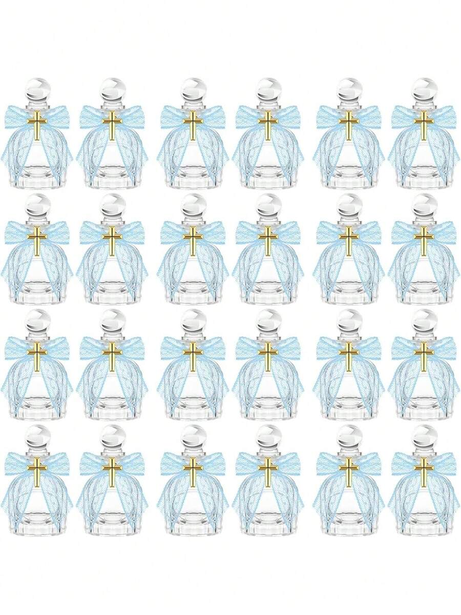12 peças/Conjunto Garrafas de Água Benta Católica, Recipientes de Vidro Transparente de 50ml com Emblema da Cruz, Laço de Renda, Saco de Organza, Adequado para Comunhão, Batismo, Casamento e Outras Ocasiões (Azul) - Multicolorido - Visão 1