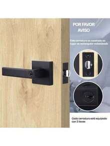Door Handle With Lock, Modern Matte Black Design, Reversible For Left/Right, Includes 3 Keys For Home - Black - View 6