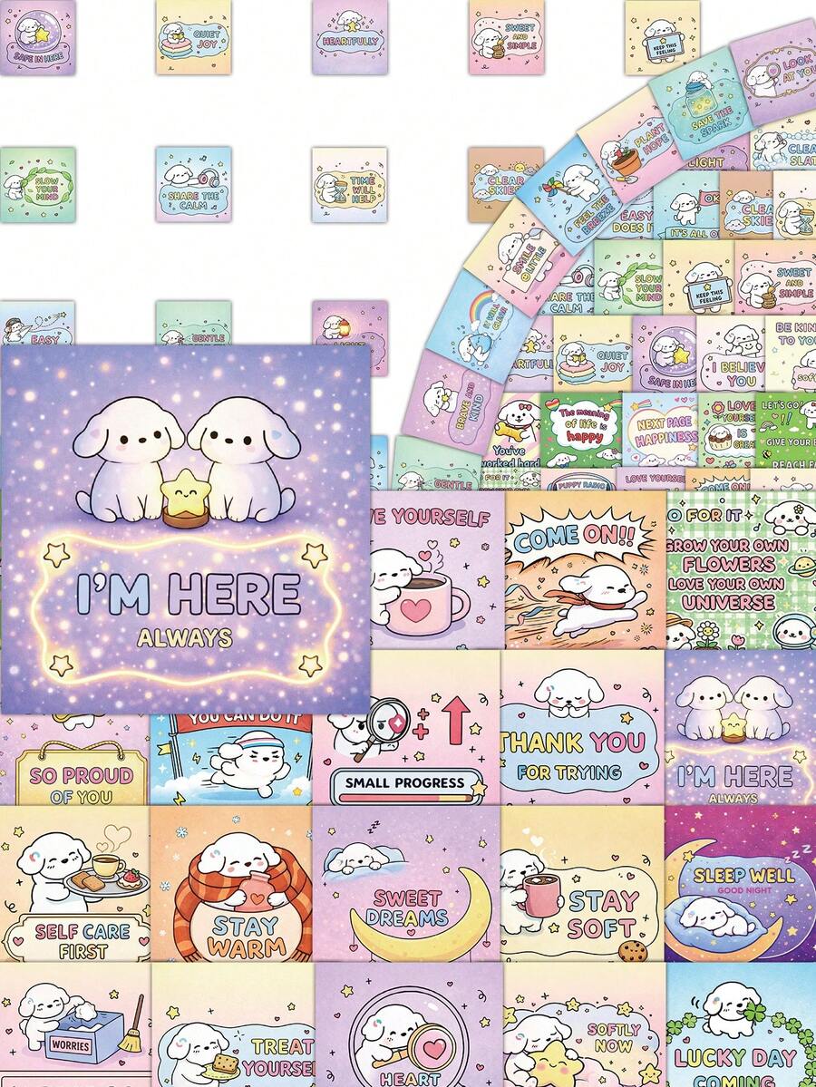 63 Pcs Motivational Dog Stickers Set, Cute Puppy Designs With Self-Care & Encouragement Messages, UV-Resistant & Repositionable For Laptop & Water Bottle, Scrapbook Stickers, Stationery Supplies - Positive Puppy - View 1