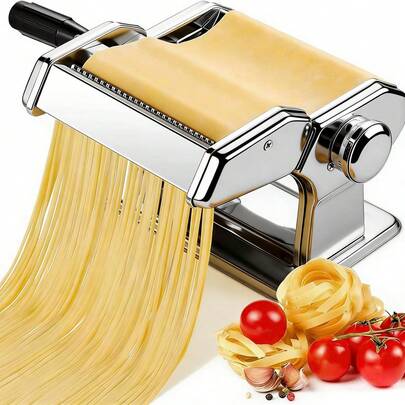Máquina para hacer pasta, máquina manual para hacer pasta con 9 ajustes de grosor regulables, máquina para hacer fideos de acero inoxidable con rodillos y cortador para pasta, espaguetis, fettucini y lasaña.