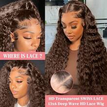 30 Inch Chocolate Brown Deep Wave Lace Front Wigs Human Hair 250 Density 13x6 HD Lace Frontal Wigs Human Hair 100% Curly Human Hair Wig For Women Pre Plucked With Natural Hairline 4# Brown Color - S4 - 查看 6