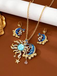 Bộ trang sức mặt dây chuyền hình mặt trời, mặt trăng và sao sang trọng, tinh tế, thích hợp cho phụ nữ đeo trong các dịp lễ/tiệc tùng. - Nhiều màu - Xem 4