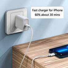 1-2 套充电器套装：30W PD 快充墙式适配器 + 200 厘米 PD 数据线，Lightning 高速充电线，兼容 14 Pro Max/14 Pro/14 Plus/14/13/12/11/XS/XR/8/7/6 系列 - 美規A型插(110-127V) - 查看 2