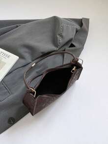 Solid Color Lacquered Leather Minimalist Luxury Baguette Bag - Coffee - View 4