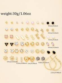 30 Pairs/Set Women's Fashion Earrings Set, Triangle, Heart, Minimalist Geometric Pattern, Square, Teardrop, Versatile Daily, Party, Casual Wear - Multicolor - View 5