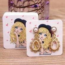 100 件时尚肖像耳环展示卡，适合创意女孩的珠宝收藏，适合返校礼物 - 白色 - 查看 9